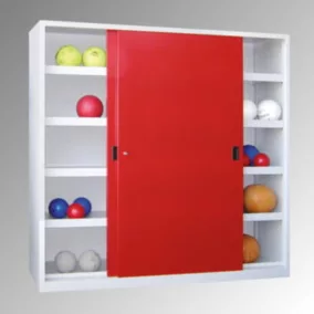   Labdaszekrény tömör lemezből készült tolóajtókkal, széxméxma 1000x600x1950 mm, 4 festett polc fellépővel, zárral, ral 7035