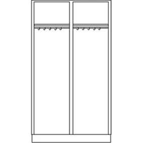   Szennyesruha szekrény dupla ajtóval és lábazattal, 2 rekesszel 500 mm, széxméxma 1000x500x1800 mm, zár, ral 7035