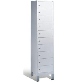   Laptop szekrény, széxméxma 420x500x1850 mm, 10 rekesz, lábakkal, ral 7035 világosszürke
