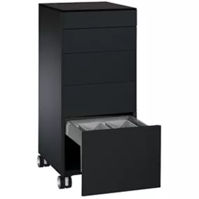   Szerviz caddy, széxméxma 500x600x1157 mm, 3 fiók evőeszközöknek és edényeknek, hulladékgyűjtő (1x18 l, 2x8,5 l), ral 7021 fekete-szürke