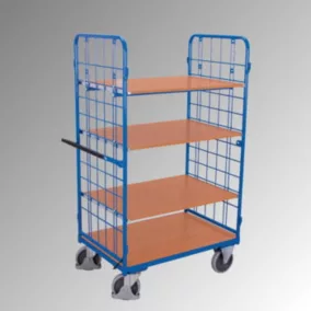   Polcos kocsi fékkel, 2 hálós fal, 4 rakodófelület hxsz 1000x700 mm, külső méretek 1195x715x1825 mm, teherbírás 500 kg