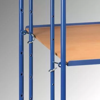 Kínáló- és komissiózó kocsik, 3 fa polccal, rakodófelület hxsz 1250x610 mm, külső méretek 1430x620x1560 mm, teherbírás 500 kg, ral 5007 ragyogó kék