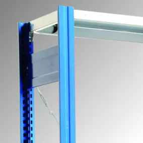   Csavarmentes polcrendszer, alsó rész, keret ral 5010 enciánkék, 5 horganyzott polc, polcterhelés 150 kg, széxméxma 875x300x2000 mm