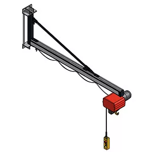 Alumínium fali forgódaru, elektromos láncos emelő nélkül, teherbírás 125 kg, a konzol szerelvény, fordulási tartomány 180 fok, kinyúlás 1895 mm