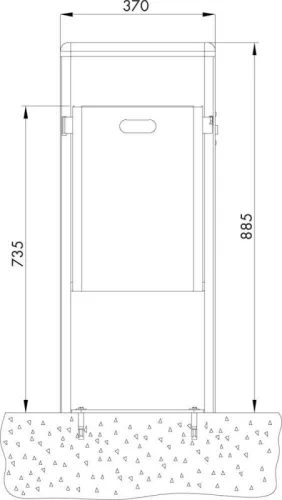 Szögletes szemetes fedéllel, kb. 40 literes, tűzihorganyzott, ral 7016 színű fedéllel és állvánnyal, csavarozható alaplappal