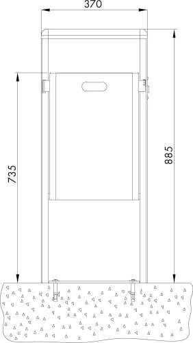 Szögletes szemetes fedéllel, kb. 40 literes, tűzihorganyzott, ral 7016 színű fedéllel és állvánnyal, csavarozható alaplappal