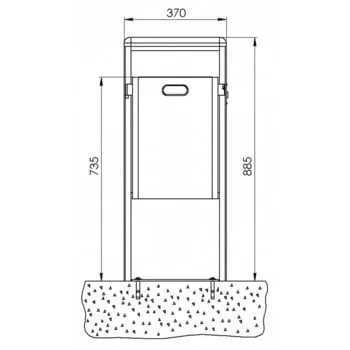 Szögletes szemetes fedéllel, kb. 40 literes, tűzihorganyzott, ral 5013 színű fedéllel és állvánnyal, csavarozható alaplappal, hamutartós fedéllel
