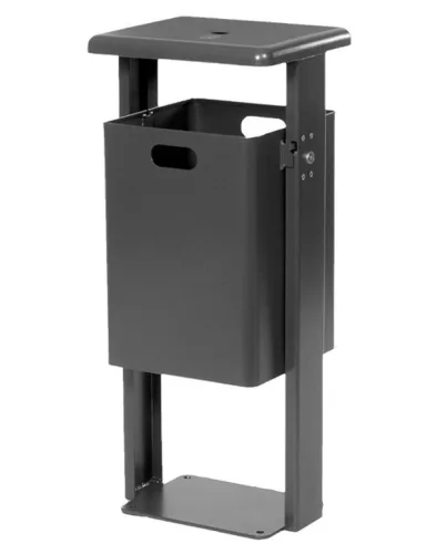 Szögletes szemetes fedéllel, kb. 40 literes, tűzihorganyzott, ral 5013 színű fedéllel és állvánnyal, csavarozható alaplappal, hamutartós fedéllel