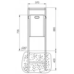   Szögletes szemetes fedéllel, kb. 40 literes, tűzihorganyzott, fedéllel és állvánnyal ral 7016 színben, betonba szerelhető, hamutartóval a fedélben
