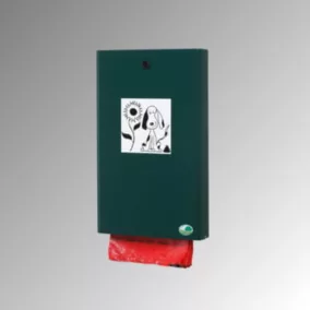   Kutyaürülék-zsák adagoló 200 zsákhoz, szé x mé x ma 265x60x430 mm, horganyzott és ral 6005 színűre festett, zárható