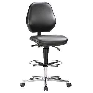 Mobil magasszék, fekete műbőr, ülésfék nélküli görgők, gázrugós ülésállítás 620-880 mm