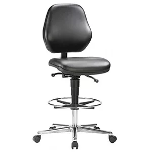 Mobil magasszék, fekete műbőr, ülésfék nélküli görgők, gázrugós ülésállítás 620-880 mm