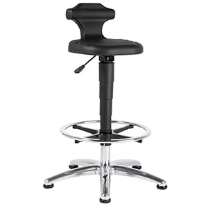 Esd munkaszék csúszkával és lábgyűrűvel, fekete pu habból készült ülés, ülésmagasság 510-780 mm, lábtartó magassága állítható