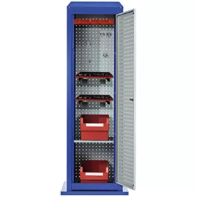   Szerszámtorony, széxméxma 700x700x2015 mm, álló, 5 perforált panel, 1 polc, 1 ajtó, ral 5010/7035