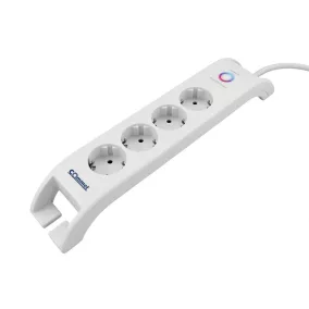   Commel elosztó, túlfeszültség elleni védelemmel, 4aljzat 2 db usb 2m, fehér, 16A, 3680W