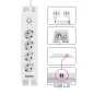   Commel elosztó, túlfeszültség elleni védelemmel, 4aljzat 2 db usb 2m, fehér, 16A, 3680W