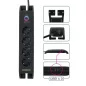   Commel elosztó, túlfeszültség elleni védelemmel, 4 aljzat 2db usb 2m, fekete, 16A, 3680W
