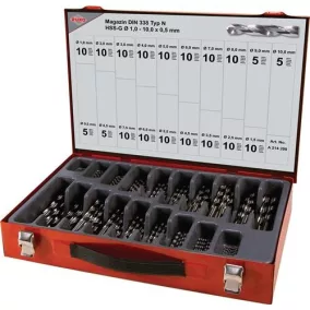   Csigafúró tár DIN 338 N típusú 1-10mm lépésekben 0,5mm HSS 170 db