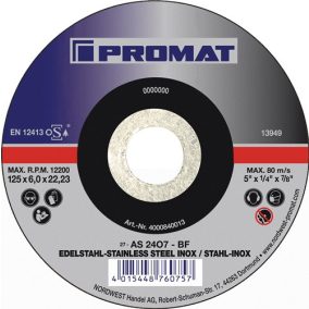   Csiszolótárcsa D125xS6mm ívelt univerzális furat 22,23mm PROMAT/TECWERK