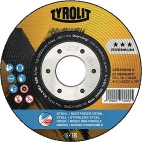   Tisztító csiszolókorong PREMIUM D125xS4mmGrit 30 ívelt 2in1 furat 22,23mm TYROLIT