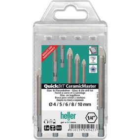   Fúrókészlet QuickBit® Ceramik Master 5 részes D.4, 5, 6, 8, 10 mm, hatszögletű tengely, HELLER
