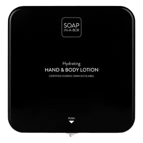   Soap-In-A-Box fényes fekete kéz- és testápoló adagoló, előlap