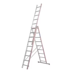   Többcélú létra, 3 részes, 3x8 fokos, ferde létra hossza 5430 mm, függőleges. magasság bedugós résszel 3810 mm, perlon pántok, súly 15,0 kg