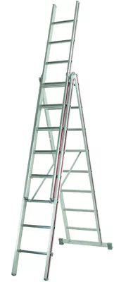 Többcélú létra, 3 részes, 2x7 fok + 7 fok, hossza ferdelétraként 4910 mm, hossza behúzott állapotban 2110 mm, súly 16,6 kg