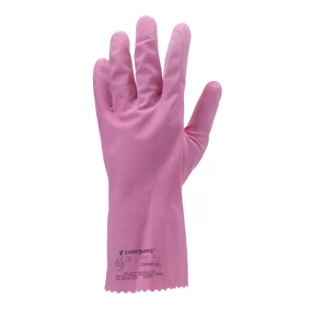   HTG RÓZSASZÍN GUMIKESZTYŰ, 30CM/0,4MM, BOLYHOZOTT BELSŐ_S