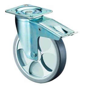   Szállítóeszköz forgógörgő fékkel, termoplasztikus. gumi szürke, átmérő 80 mm, teherbírás 100 kg, görgőscsapágy, csavaros lemez