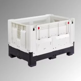   Összecsukható raklapbox oldalfallal, zárt aljjal/oldalakkal, 4 lábbal, űrtartalom 565 l, széxméxma 1200x800x800 mm