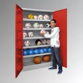   Labdaszekrény tömör fémlemezből készült dupla ajtókkal, széxméxma 1000x500x1950 mm, 5 festett, állítható polccal, felfekvő lábbal, zárral, ral 7035