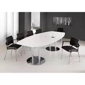   Tárgyalóasztal, 10 fő részére, széxméxma 2800x850/1300x745 mm, világosszürke asztallap, krómozott lábazat