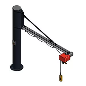 Alumínium oszlopos forgódaru, elektromos láncos emelő nélkül, teherbírás 125 kg, fordulási tartomány 270 fok, kinyúlás 1895 mm, teljes magasság 3287 mm, kompozit horgonnyal együtt