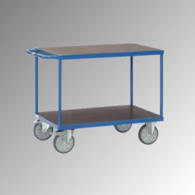   Asztalkocsi 2 vízálló rakodófelülettel hxsz 1000x600 mm, külső méretek hxszxm 1197x609x900 mm, teherbírás 600 kg, ral 5007 ragyogó kék