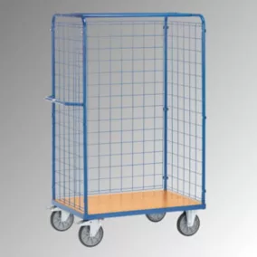   Csomagszállító kocsi, 3 rácsos fallal, rakodófelület hxsz 1000x600 mm, külső méretek hxszxm 1169x609x1800 mm, teherbírás 600 kg, ral 5007 ragyogó kék