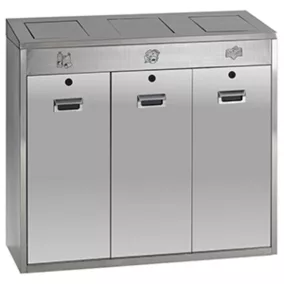   Rozsdamentes acél újrahasznosítható anyagválogató rendszer, térfogat: 3x48 l, szélesség x mélység x magasság 1000x430x920 mm, 3 betétlap