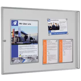   Vitrin, széxméxma 985x27x725 mm, 8xdin a4, alumínium profilok, esg üveg, fehér hátlap, mágneses.