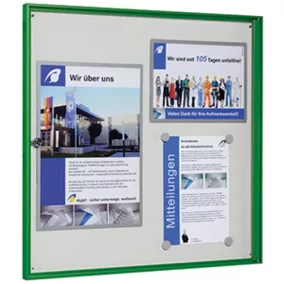   Vitrin, széxméxma 725x27x700 mm, 6xdin a4, zöld alumínium profilok, esg üveg, fehér hátlap, mágneses.