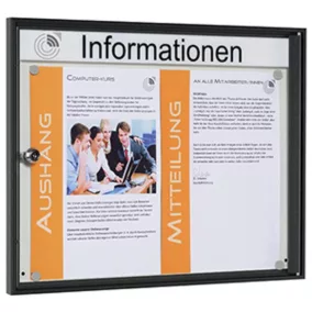   Vitrin, széxméxma 500x27x380 mm, 2xdin a4, antracit alumínium profilok, edzett üveg, fehér hátlap, mágneses.