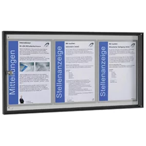   Vitrin, széxméxma 725x27x380 mm, 3xdin a4, antracit alumínium profilok, edzett üveg, fehér hátlap, mágneses.