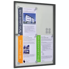   Vitrin, széxméxma 500x27x700 mm, 4xdin a4, antracit alumínium profilok, edzett üveg, fehér hátlap, mágneses.