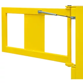   Ütközésvédő korlát, gázrugóval ellátott ajtó, szélesség x magasság 835x475 mm, vasalattal ellátott ajtó 905x520 mm, sárga műanyag bevonattal