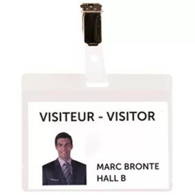   Névtábla, pvc, hxsz 82,5x103 mm, fekvő, átlátszó, rögzítőkapoccsal, 75 darabos csomag