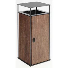   3 mm-es horganyzott acélból készült hulladékgyűjtő, porszórt, zárható, horganyzott. belső vödör térfogata 51 l, széxméxma 400x400x900 mm, oldalak sötét fafóliával