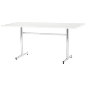   Asztal, széxméxma 1600x800x740 mm, krómozott t-láb váz, egyenes sínek, fehér hpl asztallap