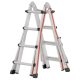 Teleszkópos létra, 4x5 fokos, hossza ferde létraként 5,14 m, kinyújtott állólétraként 2,49 m, összecsukva 1500 mm, 17 kg, kitámasztókarokkal