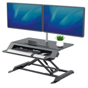   Álló munkaállomás, 2 monitorhoz, összeszerelt, fekete, teherbírás 17 kg, széxméxma 800x111x610 mm