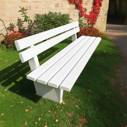 Pad háttámlával, beton lábakkal behelyezéshez vagy beépítéshez, hossza 2 m, pvc lécekkel (fa maggal), fehér