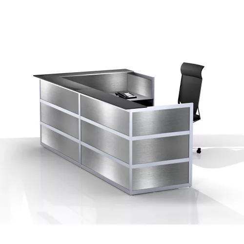 Kerek pult + 2 db hosszabbító, ezüst színű mdf dekor, bükk asztallap, széxméxma 4860x1380x1100mm